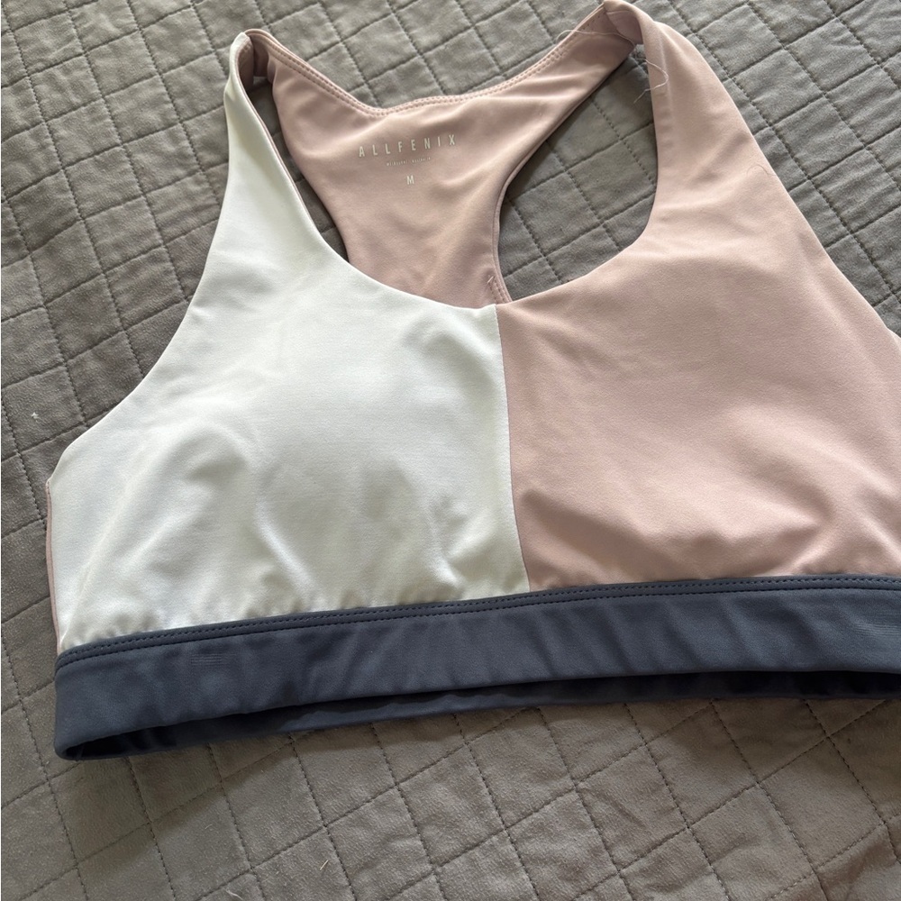 Allfenix Women's Colorblock Sports Bra - White, Pink, and Gray